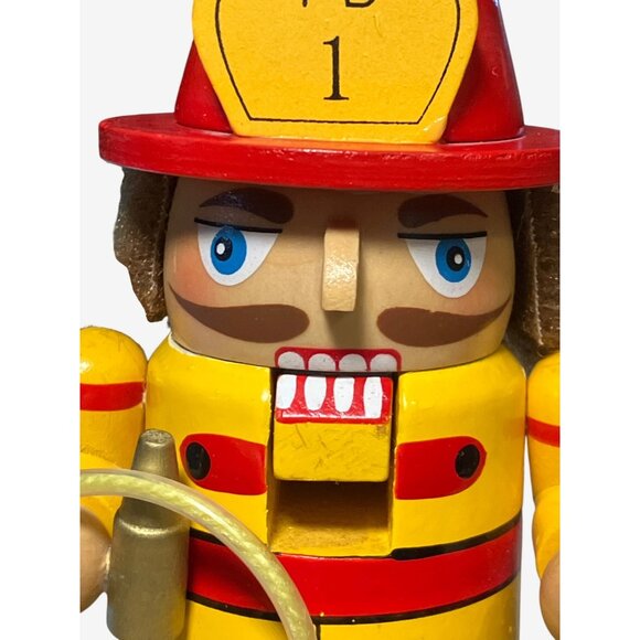 Wooden Fireman Nutcracker with Hose Fire Extinguisher and toy Fire Truck - Picture 2 of 10
